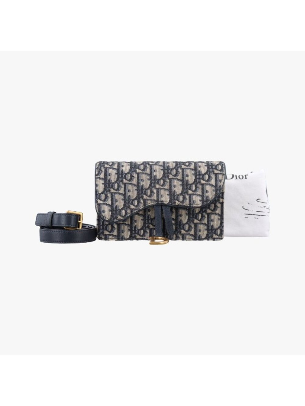 Dior Saddle Navy Gray Jacquard Leather Shoulder Bag